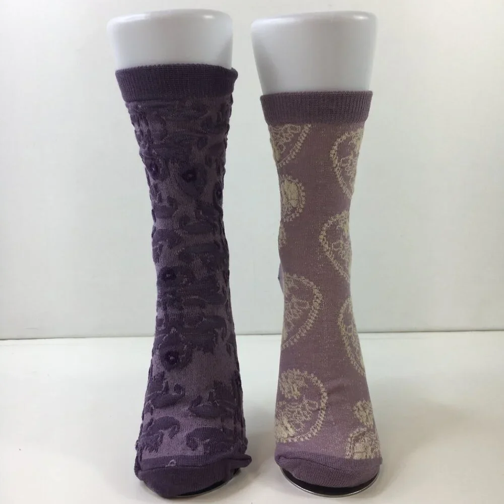 Womens Purple Socks 2-Pack Paisley & Floral Patterns For Maximum Foot Drama
